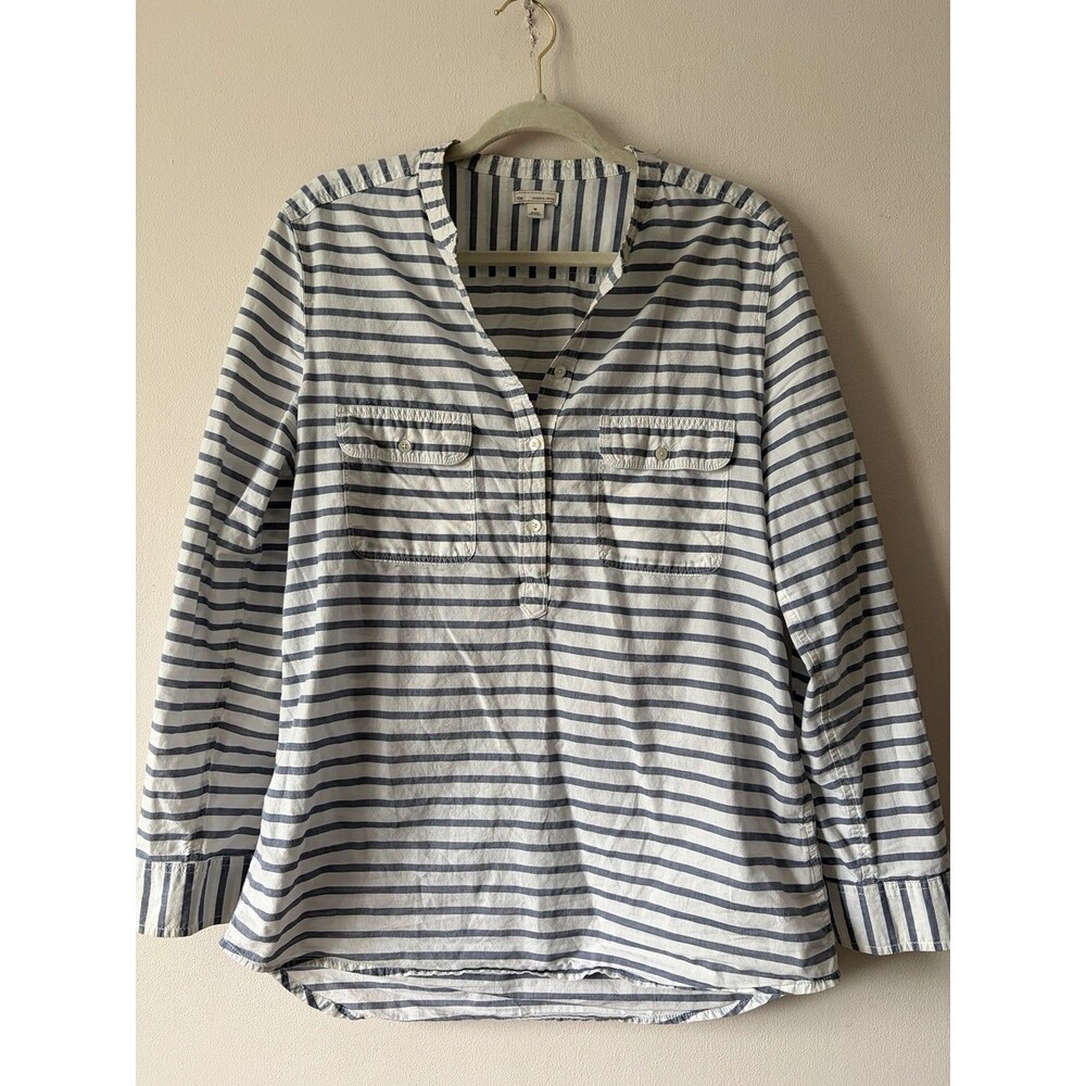 Gap Designed & Crafted Blue White Striped Popover Shirt Tunic Medium M